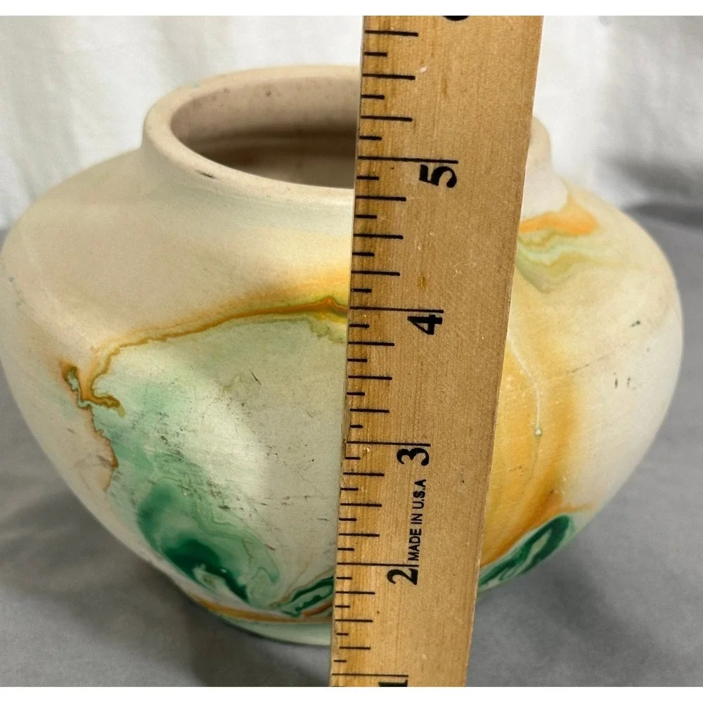Vintage Nemadji USA Pottery Swirl Glaze Native‎ American Earth Tones Green Gold